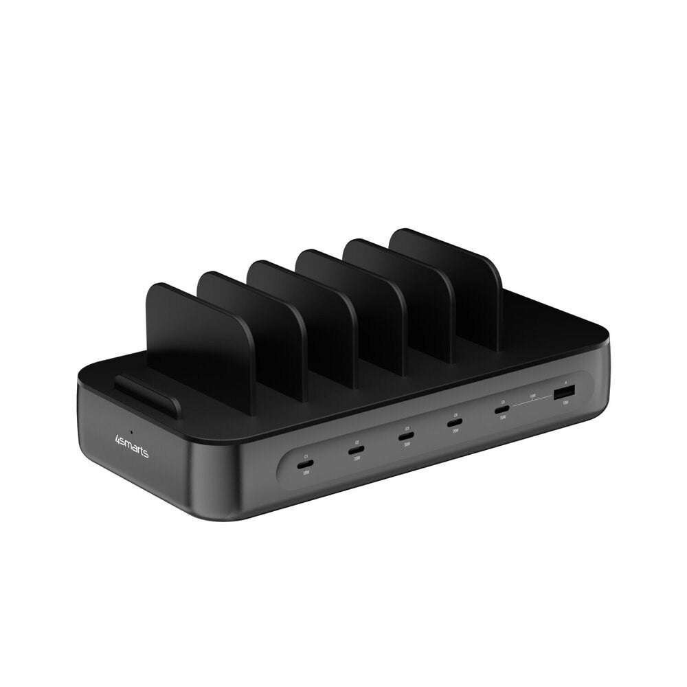 4smarts Ladestation m. 9 Opladningsmuligheder - 5x USB-C Kabel & 1x 4-i-1 Multikabel - 100W - Sort