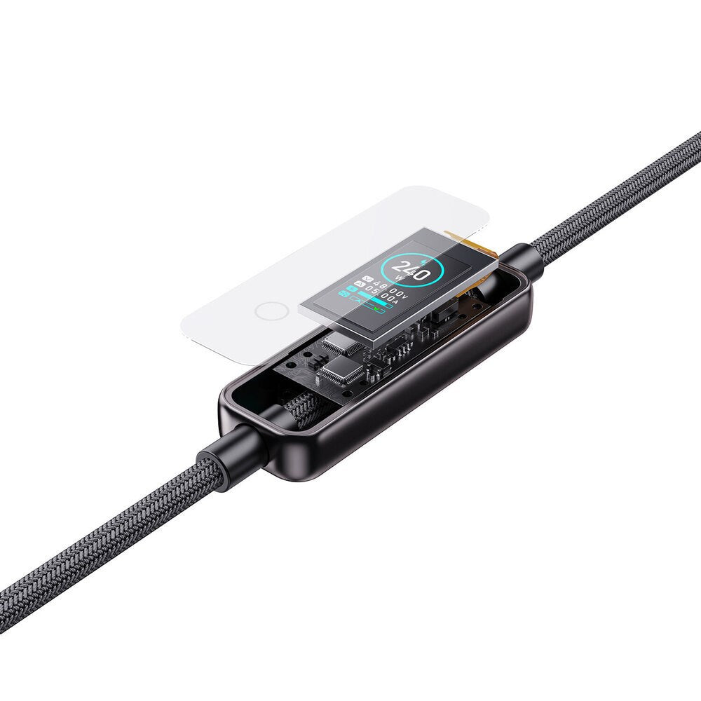 4smarts ScreenCord 240W USB-C til USB-C Kabel m. Indbygget Display - 1.2m - Sort