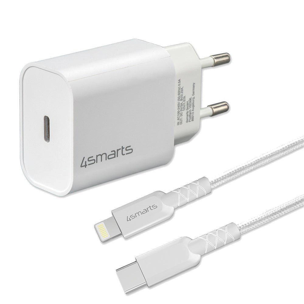 4smarts VoltPlug PD 20W USB-C Vægoplader m. Lightning Kabel - Hvid