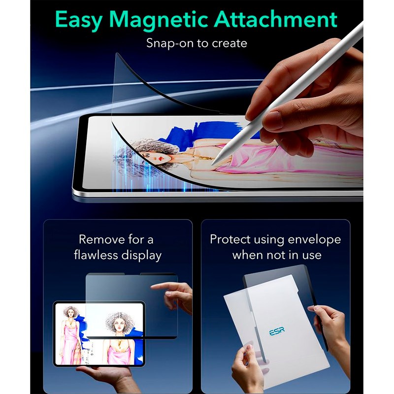 ESR iPad Pro 11" (2024) Magnetisk Paper Feel Skærmbeskyttelse - Mat / Gennemsigtig