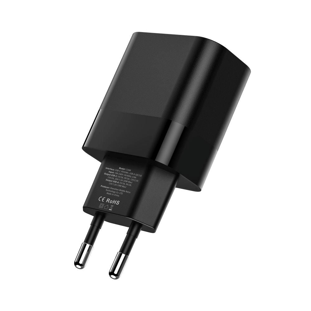 Tech-Protect PD 30W Vægoplader m. 1 x USB-C & 1 x USB-A - Sort