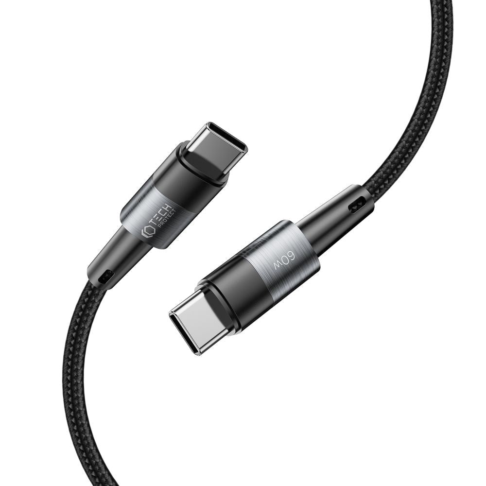 Tech-Protect Ultraboost 60W/3A USB-C til USB-C Kabel 25cm - Sort