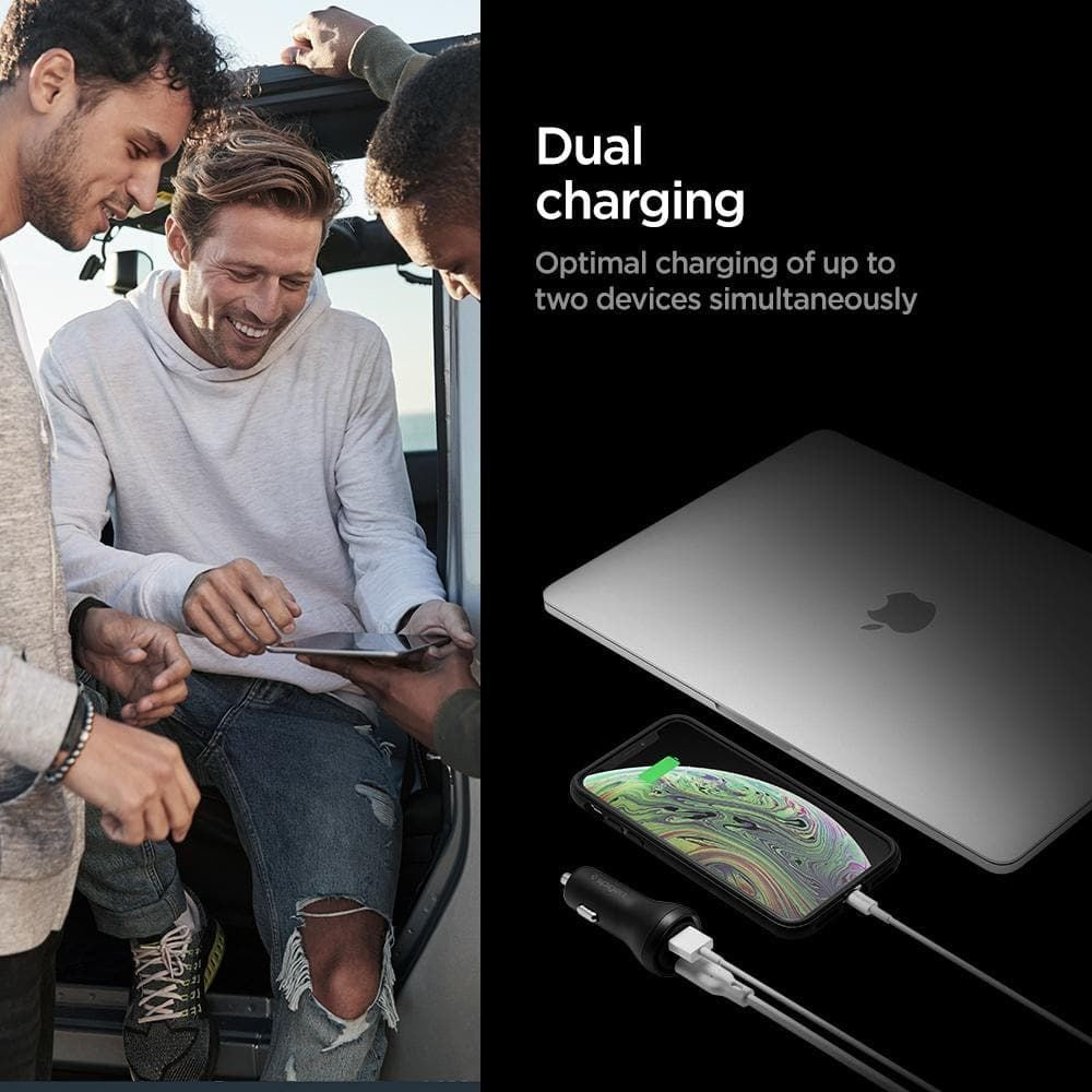 Spigen SteadiBoost Biloplader PD 45W m. USB-C & USB-A - Sort