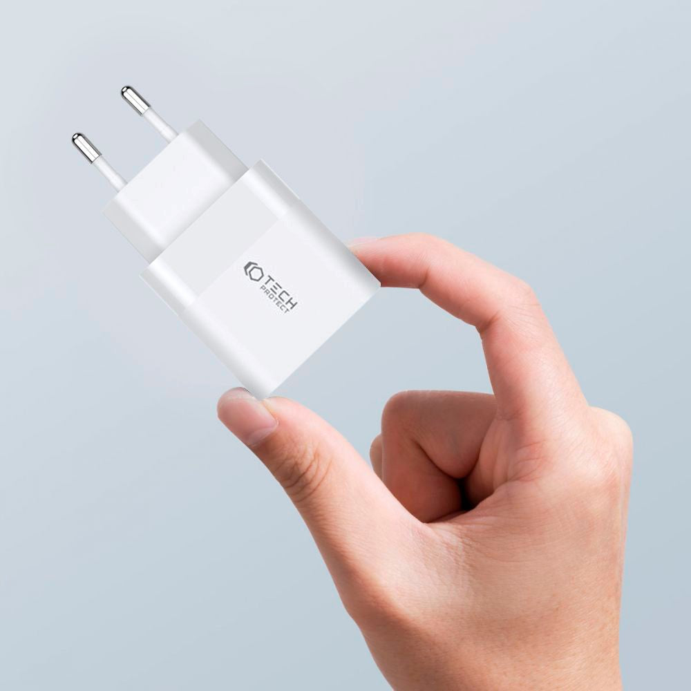 Tech-Protect 20W Vægoplader m. 2 x USB-C - Hvid