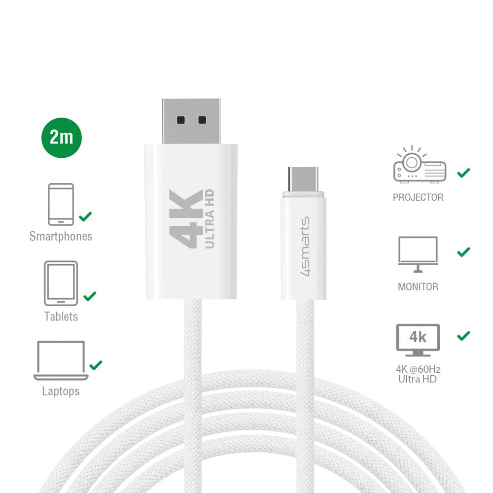 4smarts USB-C til DisplayPort Kabel - 2m - Hvid