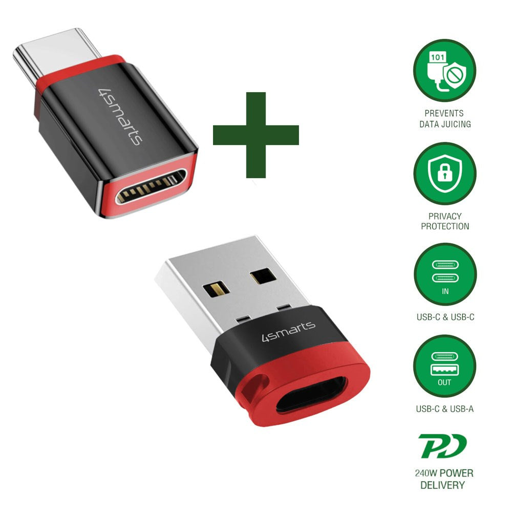 4smarts USB-C til USB-A / USB-C Data Blocker Adapter Sæt - 2 stk - Sort