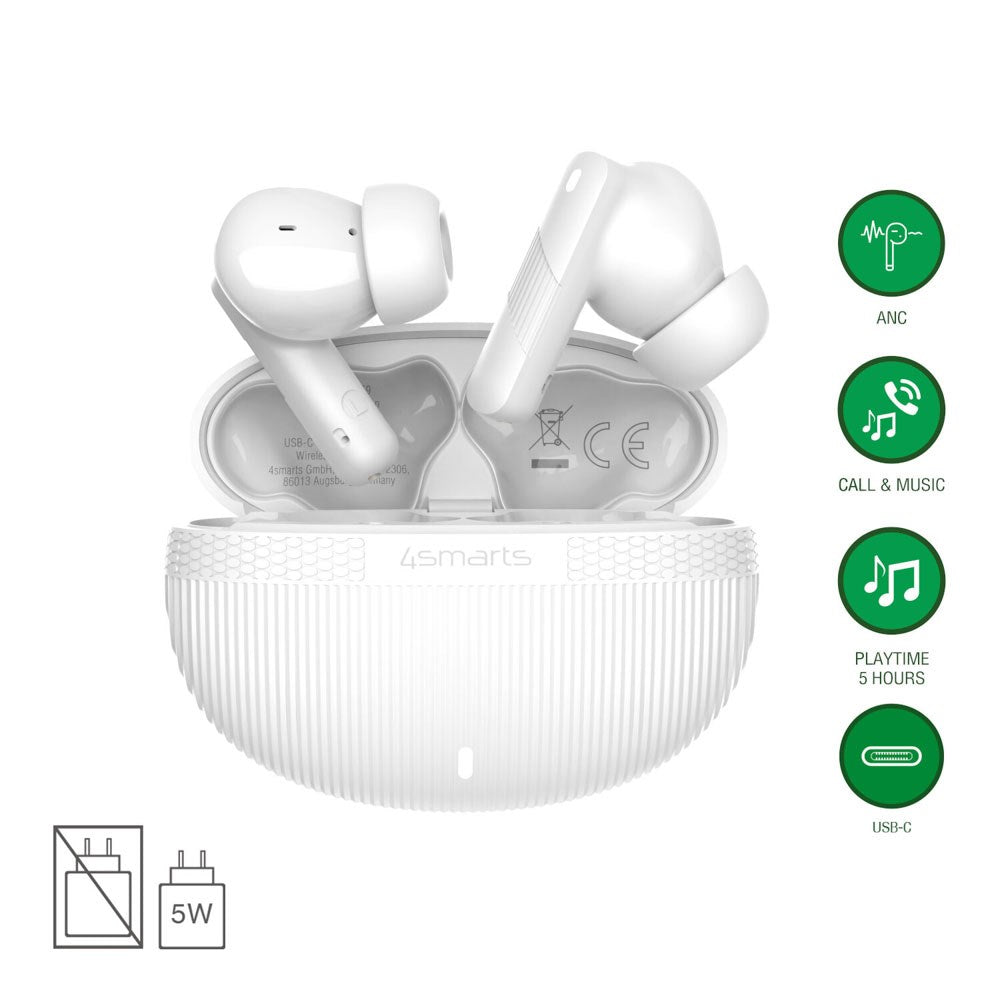 4smarts True Wireless SkyBuds Pro Høretelefoner m. Aktiv Støjreduktion - In-Ear - Hvid