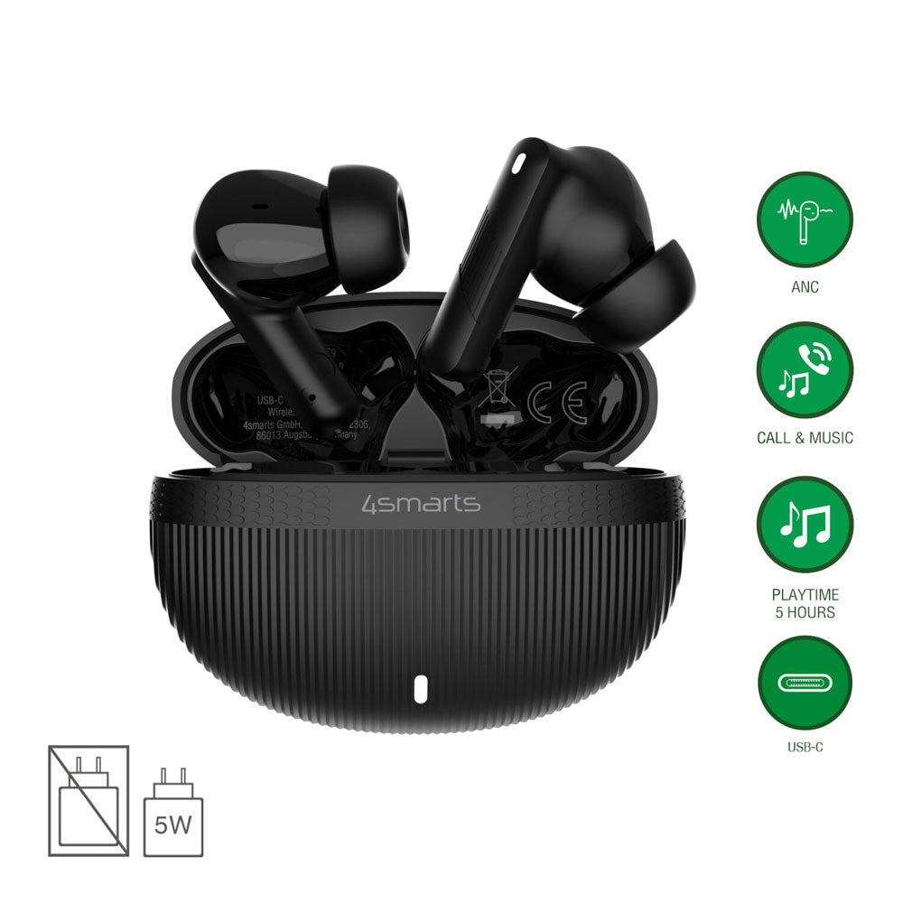 4smarts True Wireless SkyBuds Pro Høretelefoner m. Aktiv Støjreduktion - In-Ear - Sort