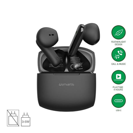 4smarts True Wireless SkyBuds Air Høretelefoner - In-Ear - Sort
