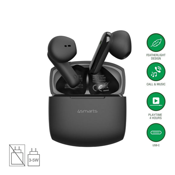 4smarts True Wireless SkyBuds Air Høretelefoner - In-Ear - Sort