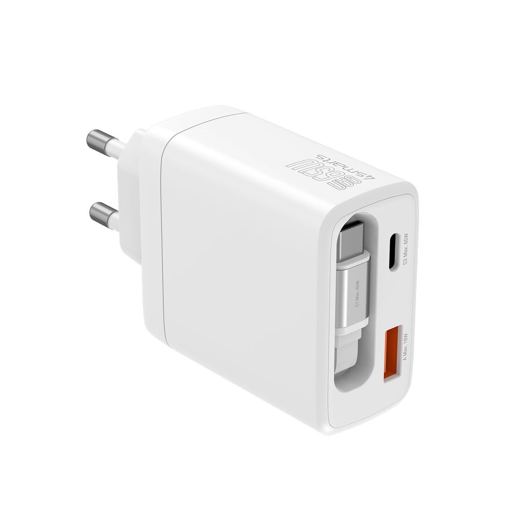 Vægoplader PD (Power Delivery) 65W 4smarts Jojo m. USB-C og USB-A - Hvid