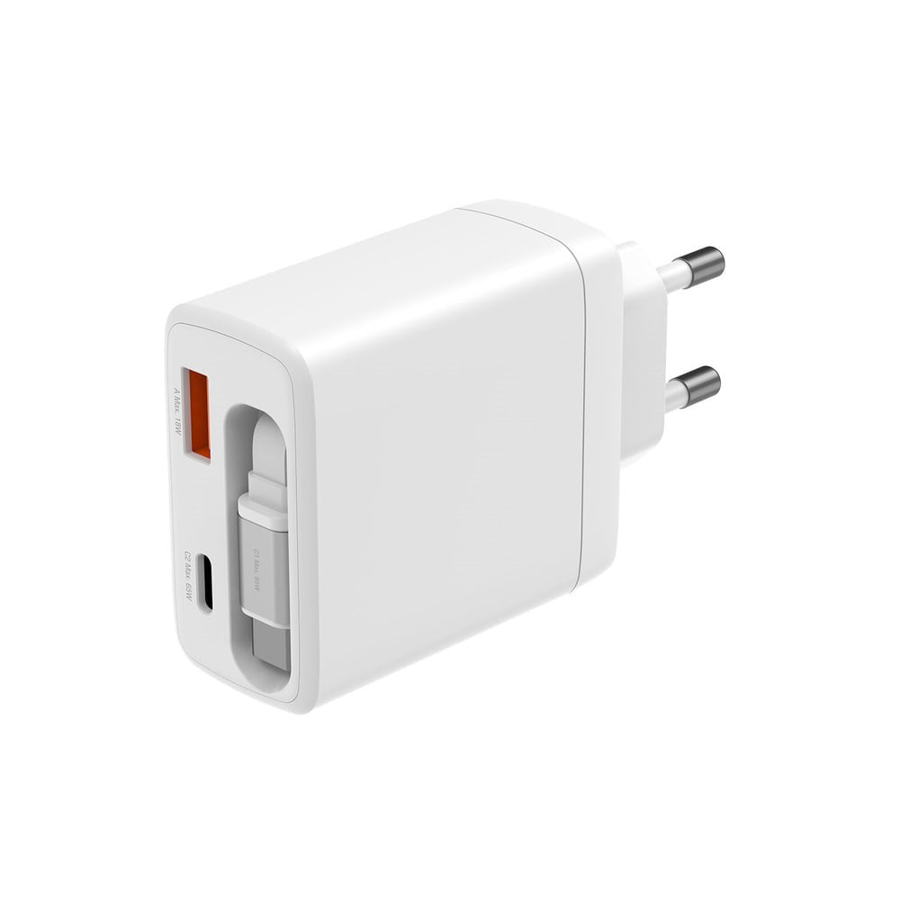 Vægoplader PD (Power Delivery) 65W 4smarts Jojo m. USB-C og USB-A - Hvid