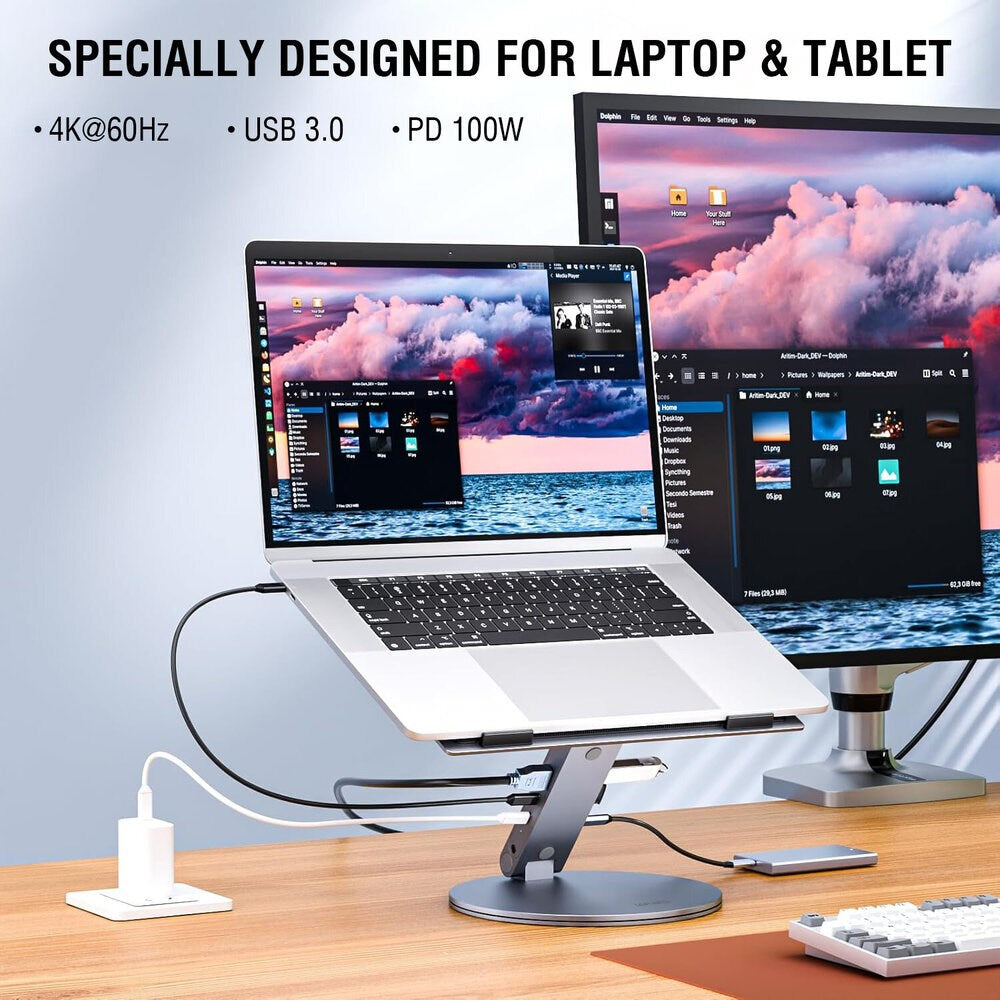 4smarts ErgoPro 360 Graders Laptop / Tablet Stativ m. 6-i-1 USB-C Dock - Grå