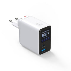 4smarts GaN 100W Vægoplader m. Display - Indbygget USB-C Kabel - 1 x USB-A - 1 x USB-C - Hvid