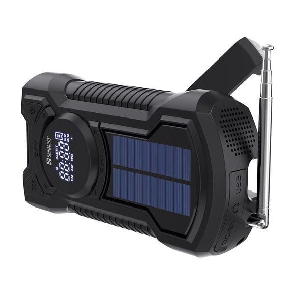 Sandberg Survivor Radio - Nødradio m. 5.000mAh Solcelle PowerBank & Lommelygte - Sort