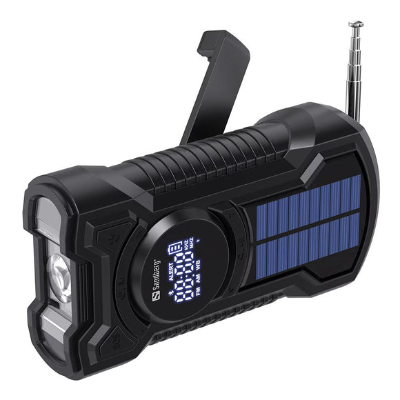 Sandberg Survivor Radio - Nødradio m. 5.000mAh Solcelle PowerBank & Lommelygte - Sort