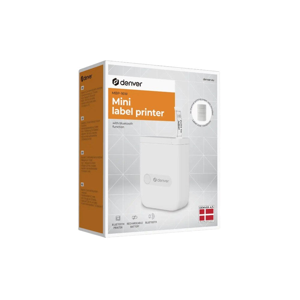 Denver MBP-16 Mini Bluetooth Termisk Printer m. 4x Termisk Klistermærkepapir - Hvid