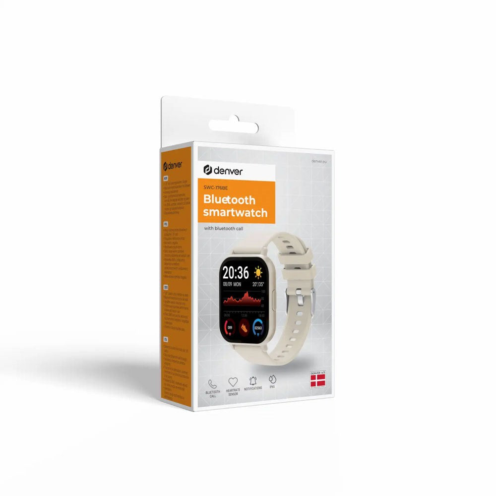 Denver SWC-176BE Smartwatch m. Søvn- og Fitnesstracker - Silikone Rem - Beige