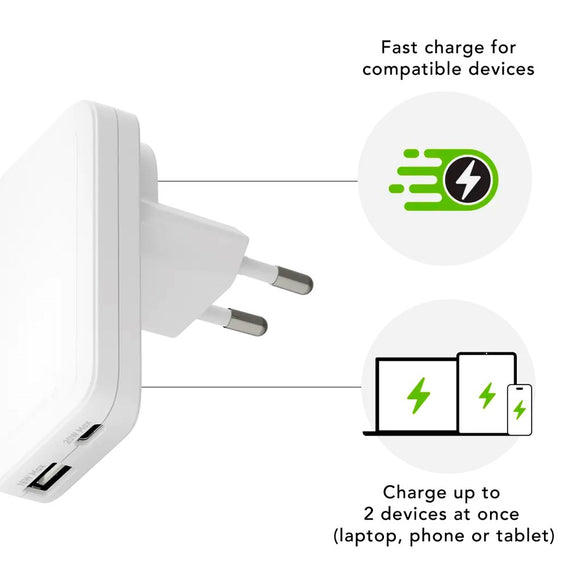 dbramante1928 Slim Vægoplader m. 1x USB-C 20W & 1x USB-A 18W - Hvid