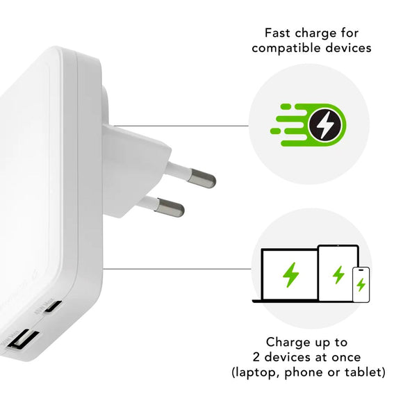 dbramante1928 Slim Vægoplader m. 1x USB-C 45W & 1x USB-A 30W - Hvid