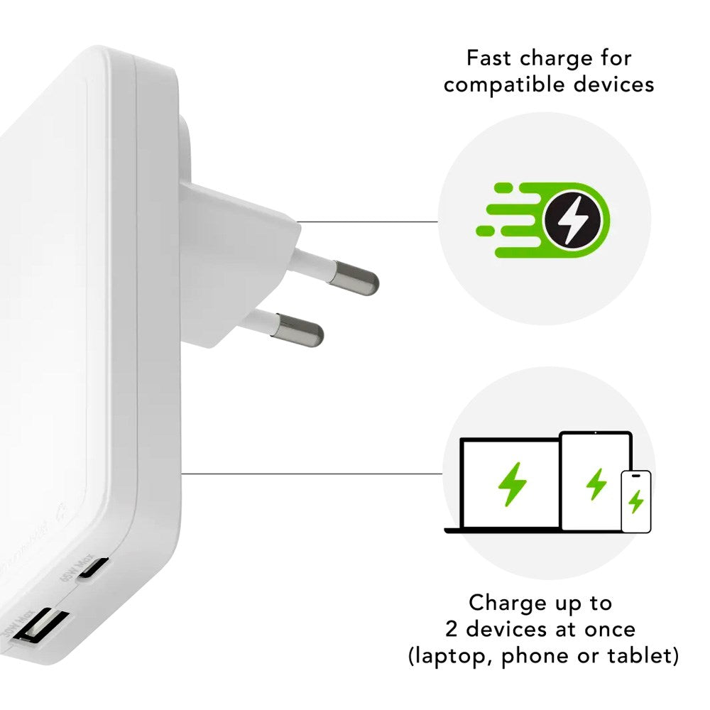 dbramante1928 Slim Vægoplader m. 1x USB-C 65W & 1x USB-A 30W - Hvid