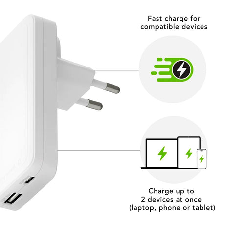 dbramante1928 Slim Vægoplader m. 1x USB-C 65W & 1x USB-A 30W - Hvid