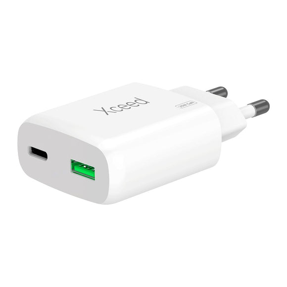 Xceed 20W GaN Vægoplader m. 1 x USB-C 1 x USB-A - Hvid