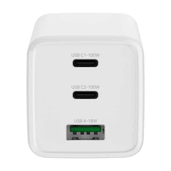 Xceed 100W GaN Vægoplader m. 2 x USB-C 1 x USB-A - Hvid