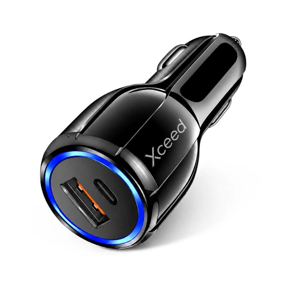 Biloplader Xceed 38W m. USB-C og USB-A - Sort