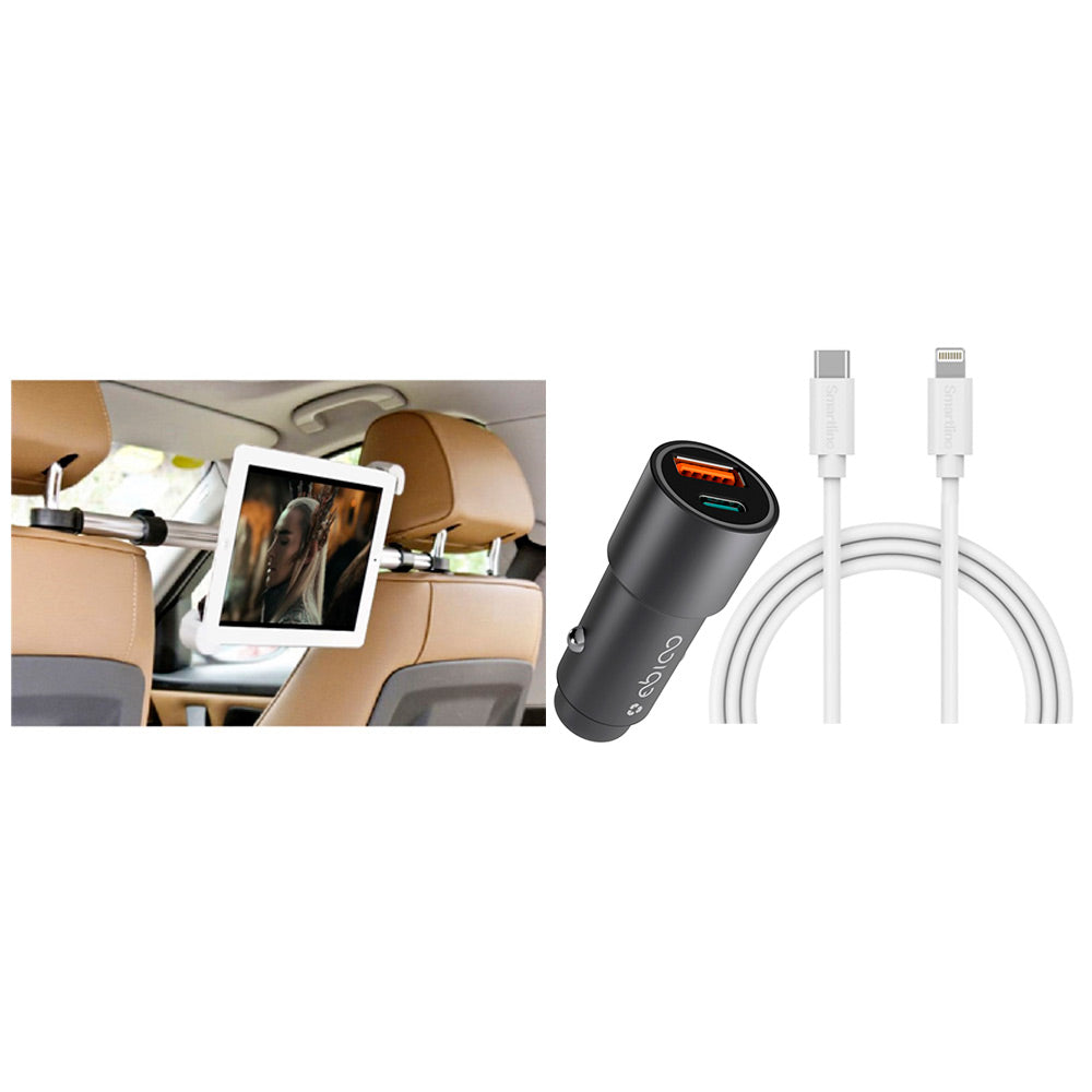 Kør-selv-ferie pakke 3 - inkl. Tabletholder / USB-C - Lightning Kabel / Biloplader