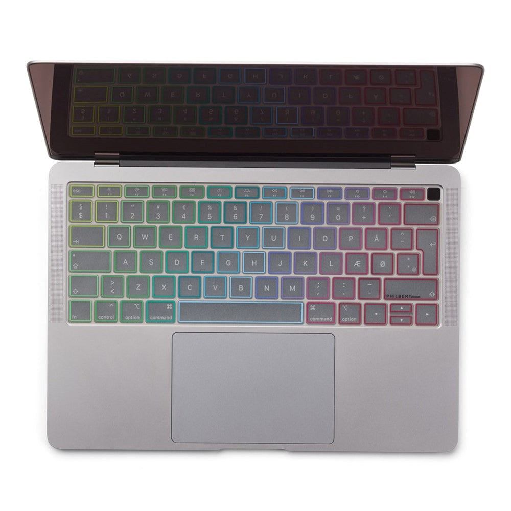 Philbert MacBook Air 13" (2018-2019) Keyboard Cover m. Europæisk Tastatur - Gennemsigtig / Regnbue