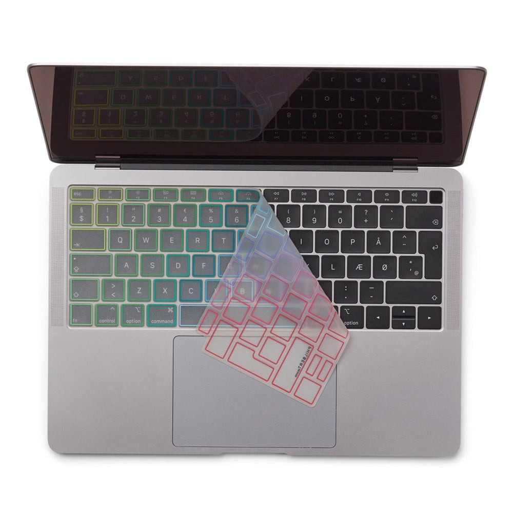 Philbert MacBook Air 13" (2018-2019) Keyboard Cover m. Europæisk Tastatur - Gennemsigtig / Regnbue