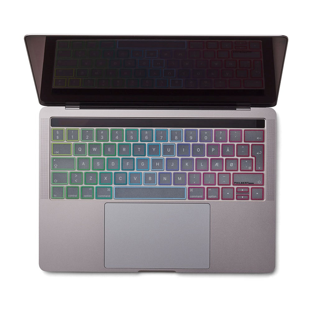 Philbert MacBook Pro 13" TB / 15" TB Keyboard Cover m. Europæisk Tastatur - Gennemsigtig / Regnbue