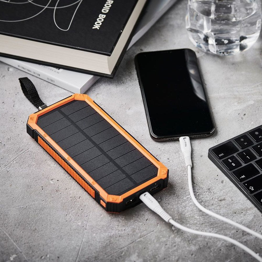 Lippa Solcelle PowerBank 10.000 mAh 10.5W 2 x USB-A - Sort / Orange