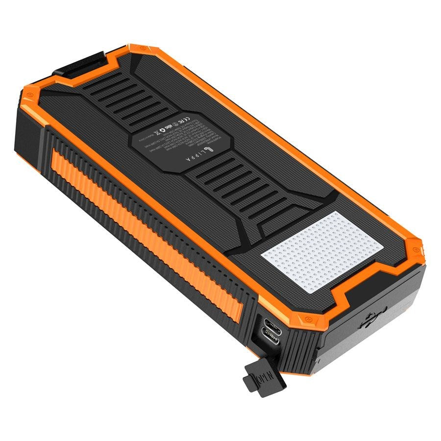 Lippa Solcelle PowerBank 20.000 mAh 20W 1 x USB-C & 3 x USB-A - Sort / Orange