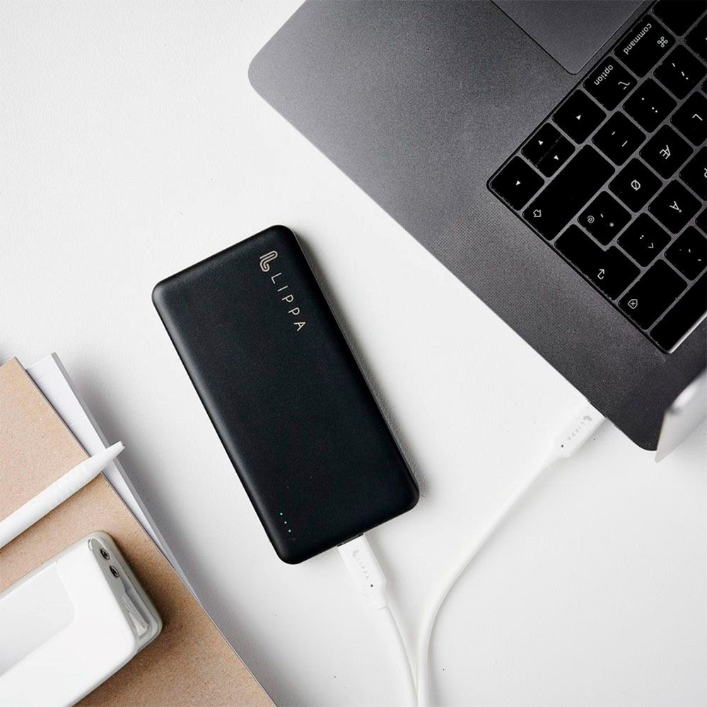Lippa 18W Powerbank m. USB-A & USB-C - 10.000 mAh - Sort