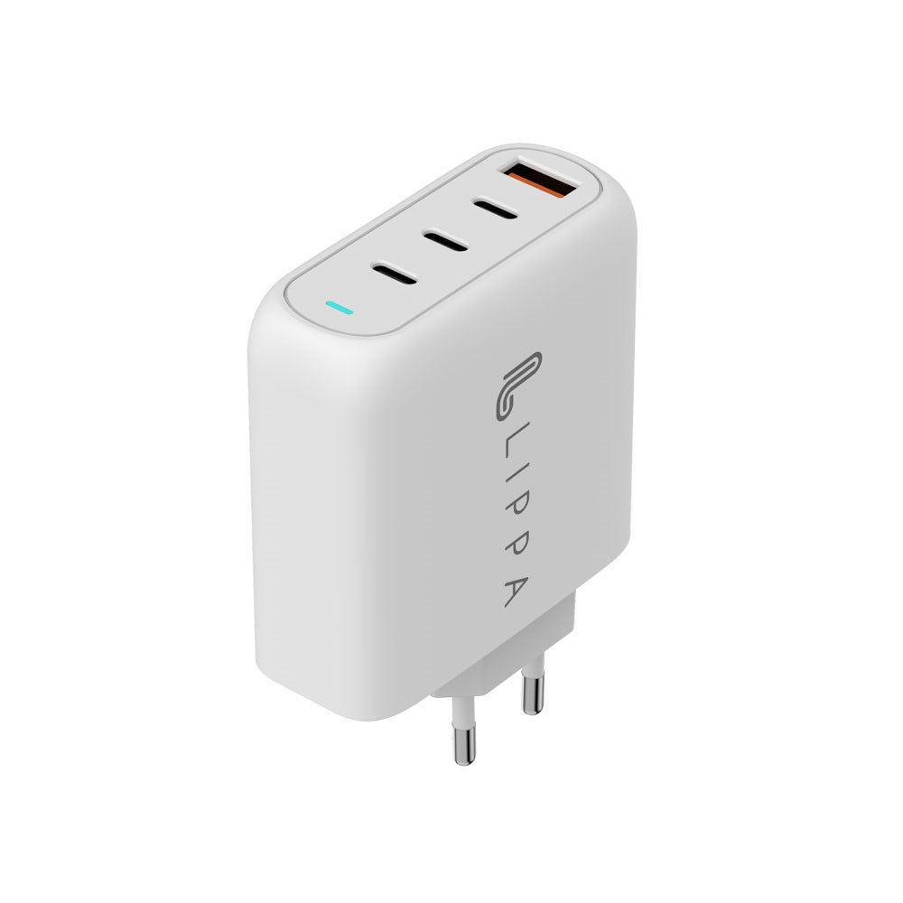 Lippa Vægoplader PD 100W GaN m. 3 x USB-C & 1 x USB-A - Hvid