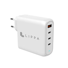 Lippa Vægoplader PD 100W GaN m. 3 x USB-C & 1 x USB-A - Hvid