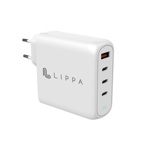 Lippa Vægoplader PD 100W GaN m. 3 x USB-C & 1 x USB-A - Hvid