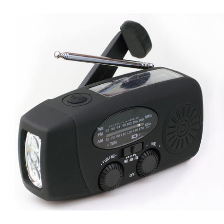 Lippa Nødradio m. 2.000mAh Solcelle PowerBank & Lommelygte - Sort