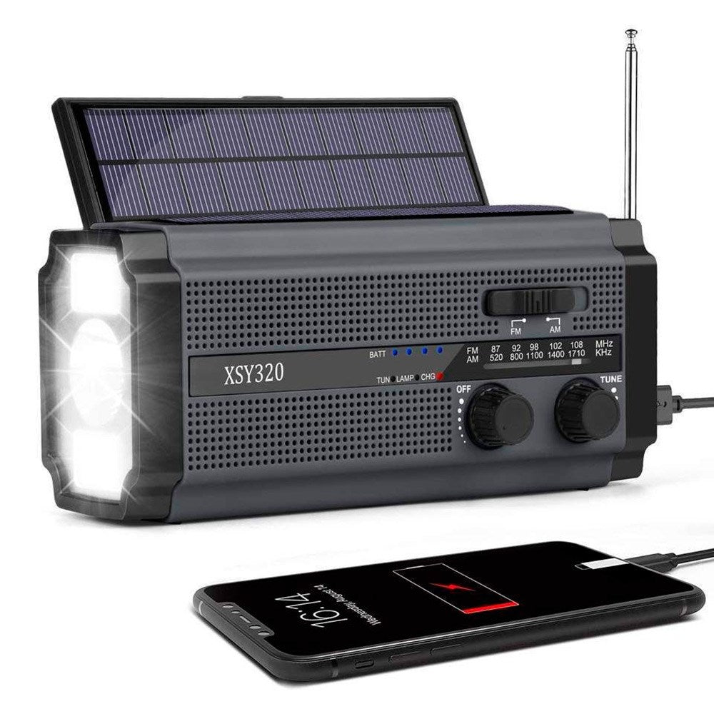 Lippa Nødradio m. 5.000mAh Solcelle PowerBank & Lommelygte - Sort