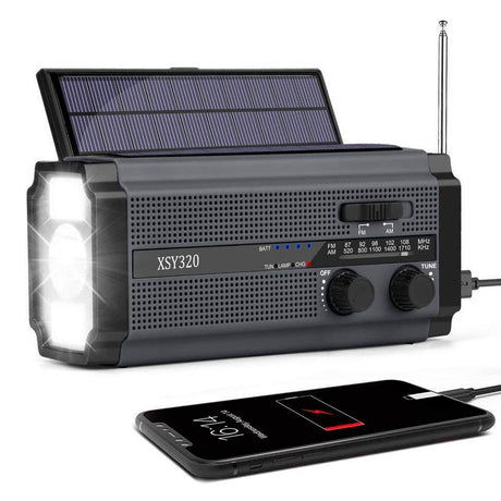 Lippa Nødradio m. 5.000mAh Solcelle PowerBank & Lommelygte - Sort