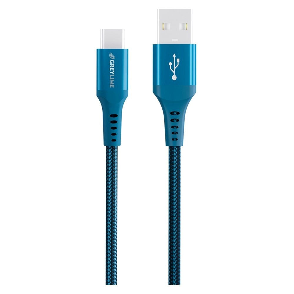 GreyLime 15W Braided USB-A til USB-C Kabel 3 m. - Blå