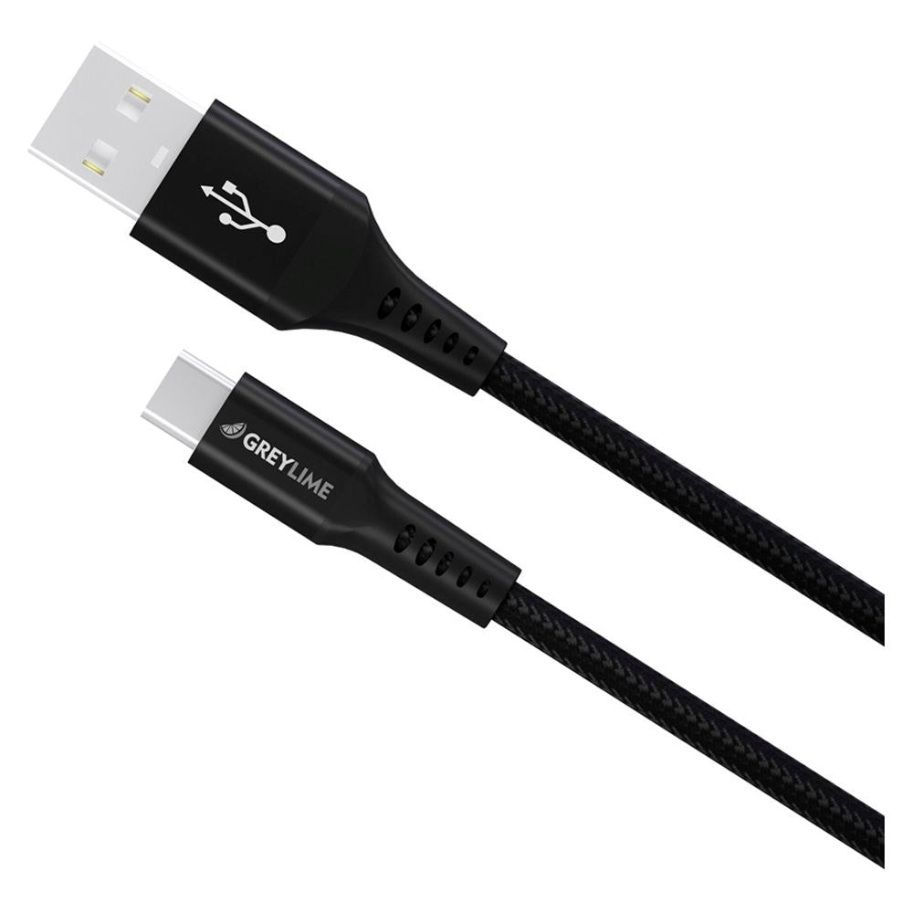 GreyLime 15W Braided USB-A til USB-C Kabel 3 m. - Sort
