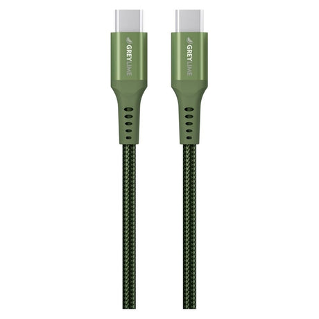 GreyLime 60W Braided USB-C til USB-C Kabel 3 m. - Grøn