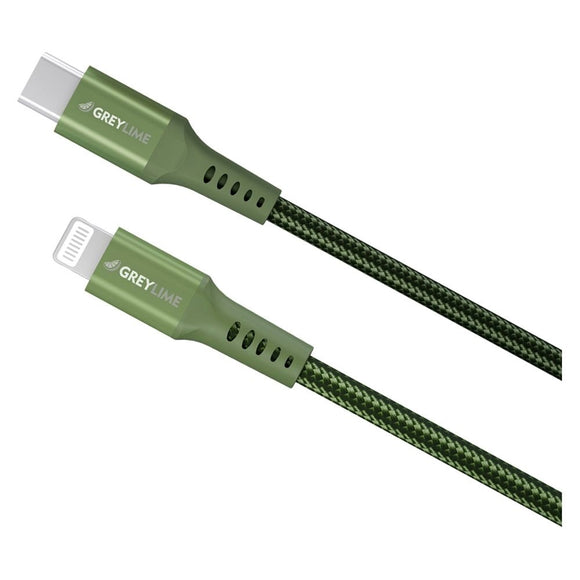 GreyLime 18W Braided USB-C til Lightning Kabel 50 cm. - Grøn