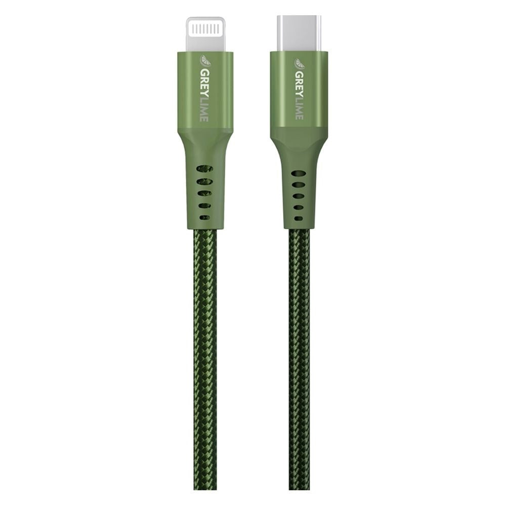 GreyLime 18W Braided USB-C til Lightning Kabel 50 cm. - Grøn