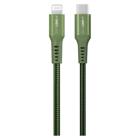 GreyLime 18W Braided USB-C til Lightning Kabel 50 cm. - Grøn