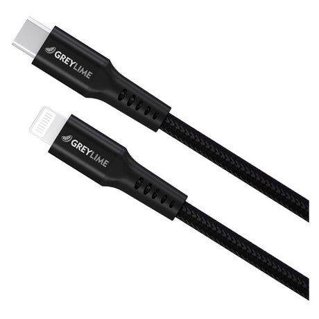 GreyLime 18W Braided USB-C til Lightning Kabel 3 m. - Sort