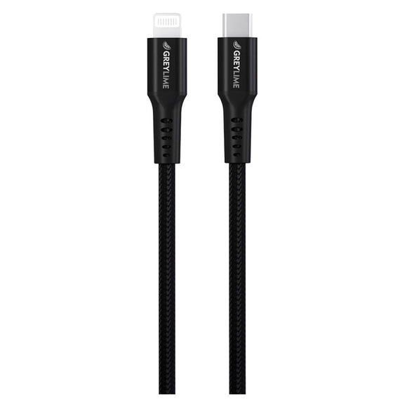 GreyLime 18W Braided USB-C til Lightning Kabel 3 m. - Sort